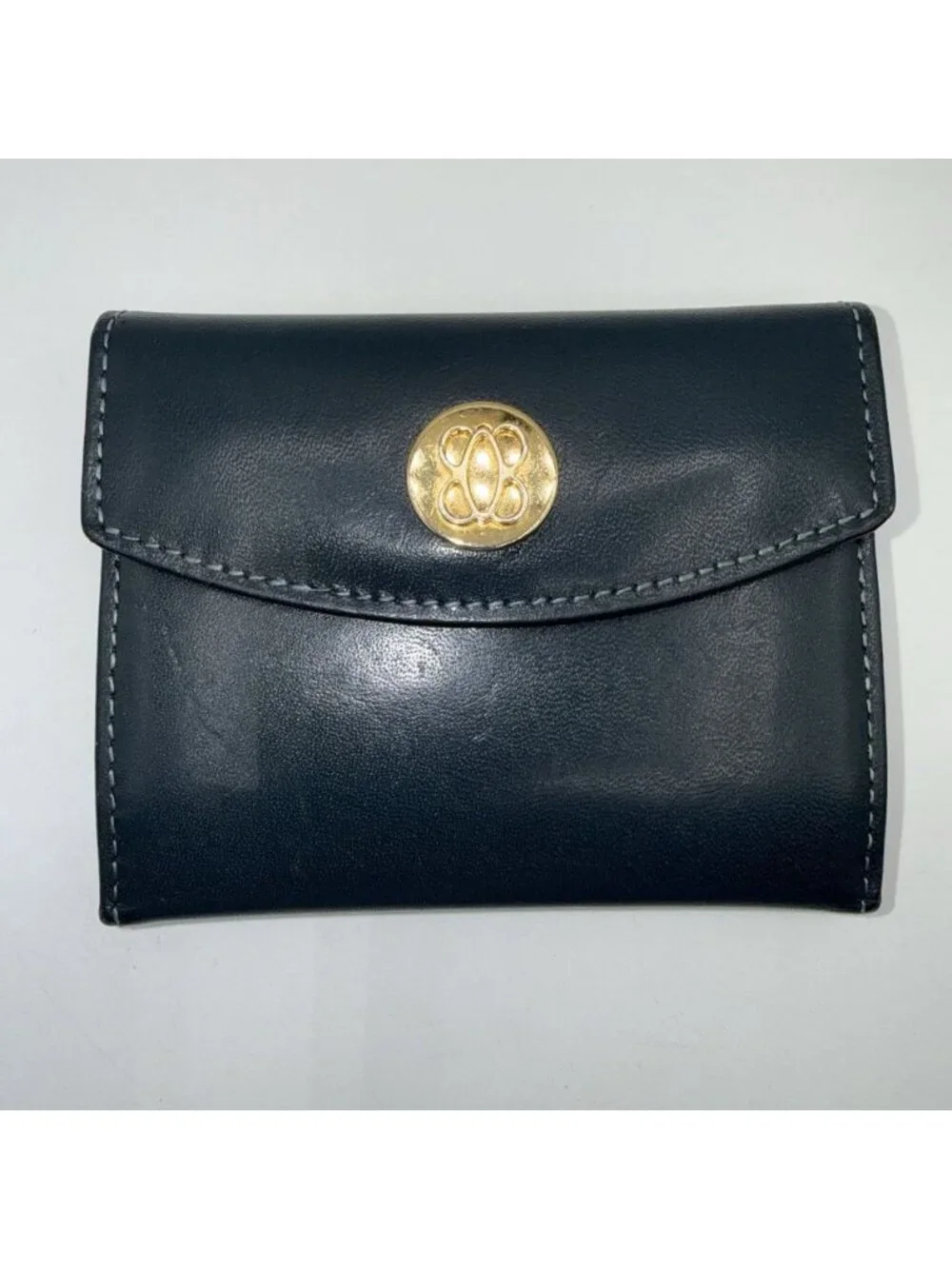 Vintage Bosca Full Grain Blue Leather Small Wallet/Card Holder Trifold